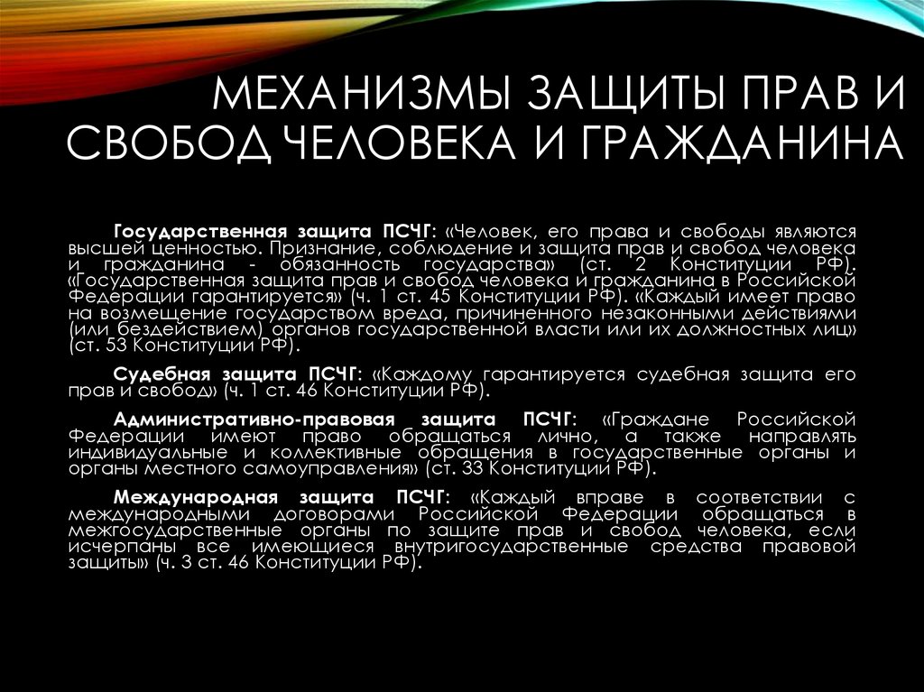 Юридические механизмы защиты прав человека в российской федерации 10 класс презентация