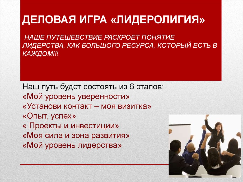 Деловая игра «ЛИДЕРолигия» Наше путешевствие раскроет понятие лидерства, как большого ресурса, который есть в каждом!!!