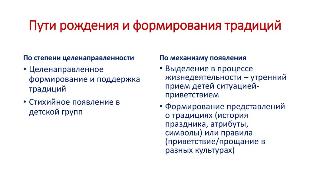 Традиции дошкольной образовательной организации. Способы формирования традиций. Пути формирования традиций. Процесс формирования обычаев. Как формируется обычай.