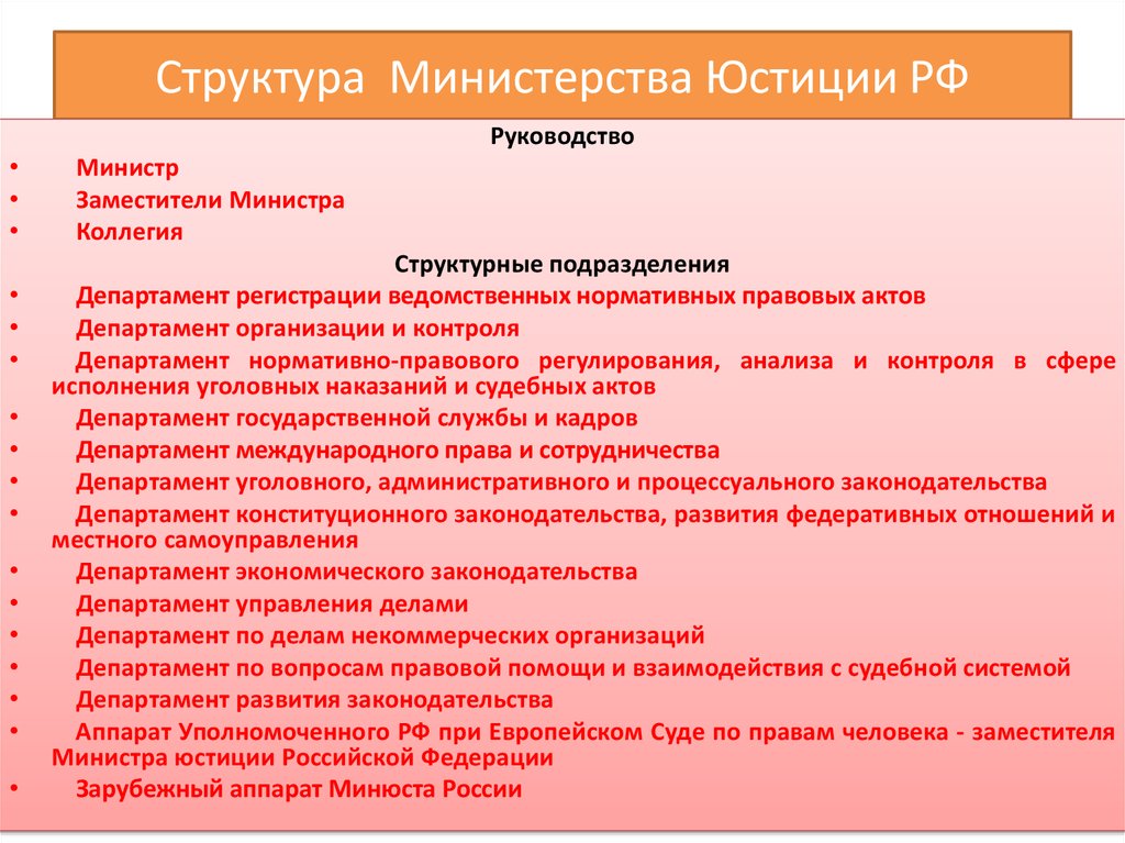 Структура Министерства Юстиции РФ
