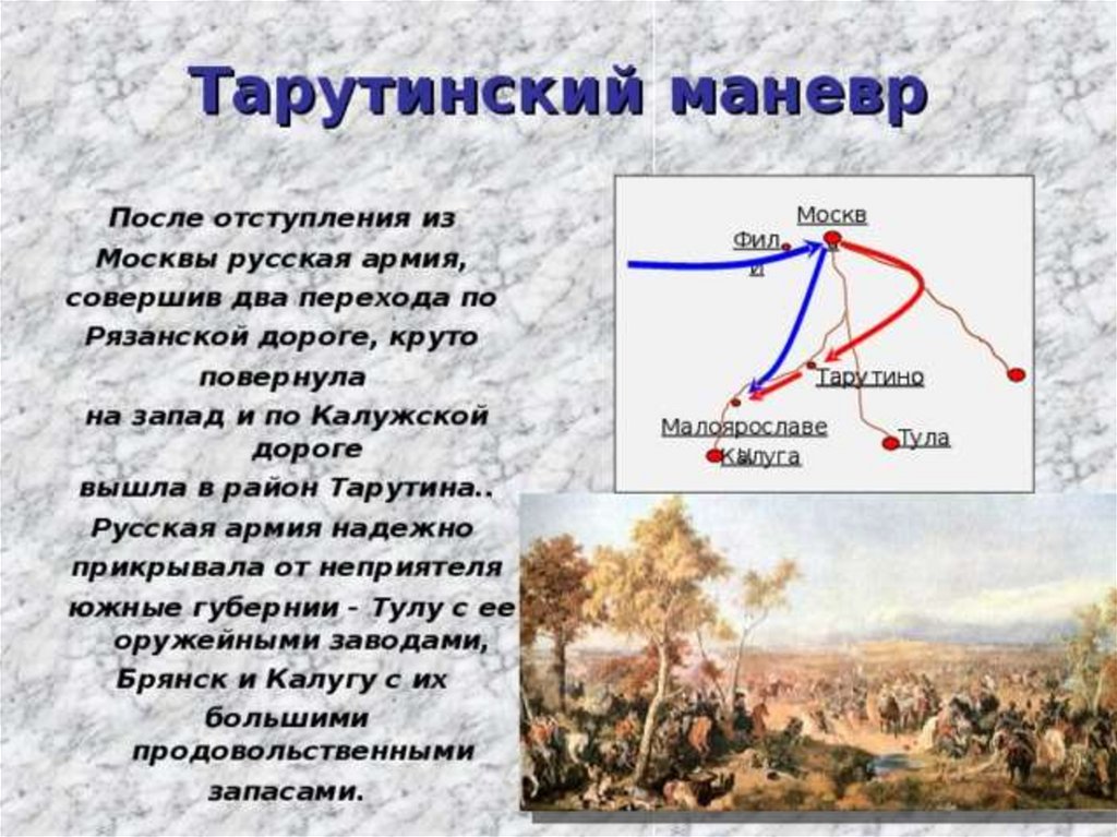 В ходе маневра обозначенного на схеме главные силы русских войск переправились через реку москву