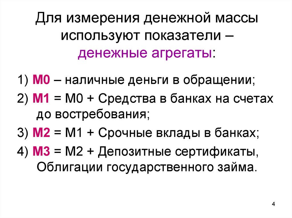 Показатели денежной массы