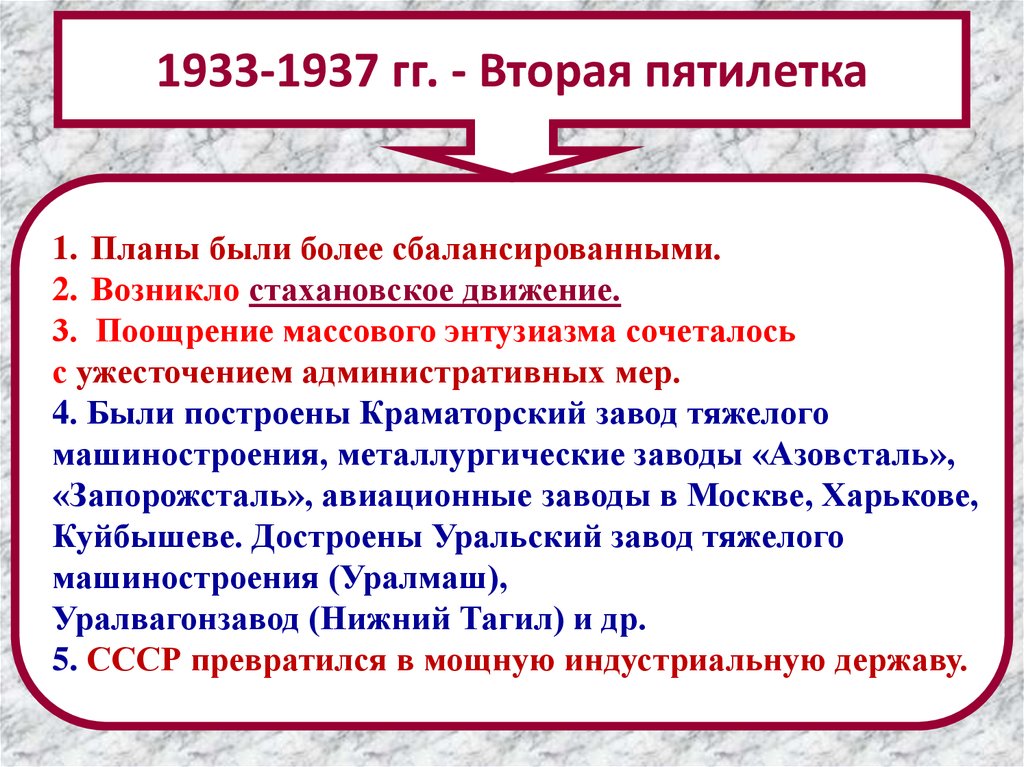 Утверждение второго пятилетнего плана год