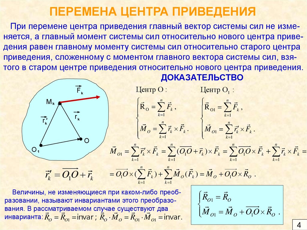 Приведение системы сил к центру