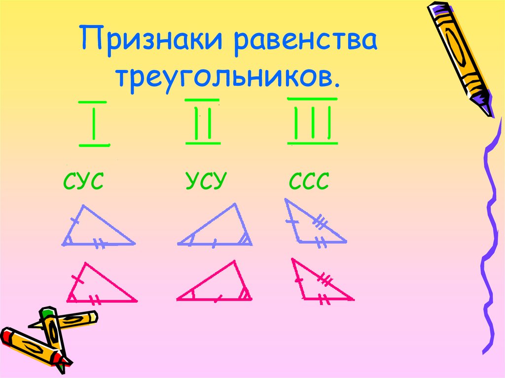 Равенства треугольников урок. Признаки равенства треугольников. УСУ признак равенства треугольников. Сус геометрия. Признак равенства треугольников Сус.