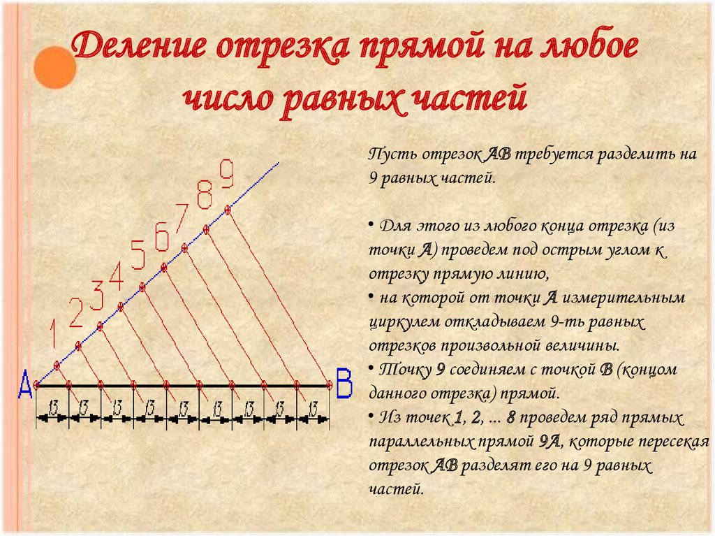 Отрезок на три части. Разделить отрезок на 11 равных частей теорема Фалеса. Деление отрезков на равные части. Деление отрезка прямой на равные части. Деление отрезка прямой на любое число равных частей.