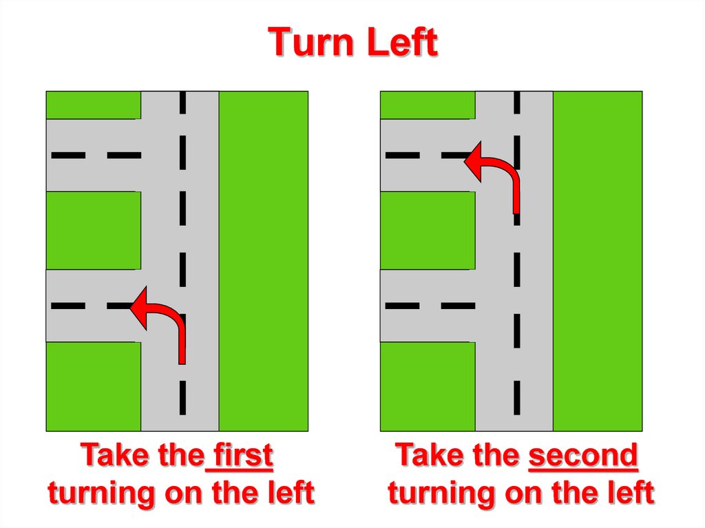 5 left перевод. Take the first left. Turn left. Turn left или turn to the left. Take the second left.