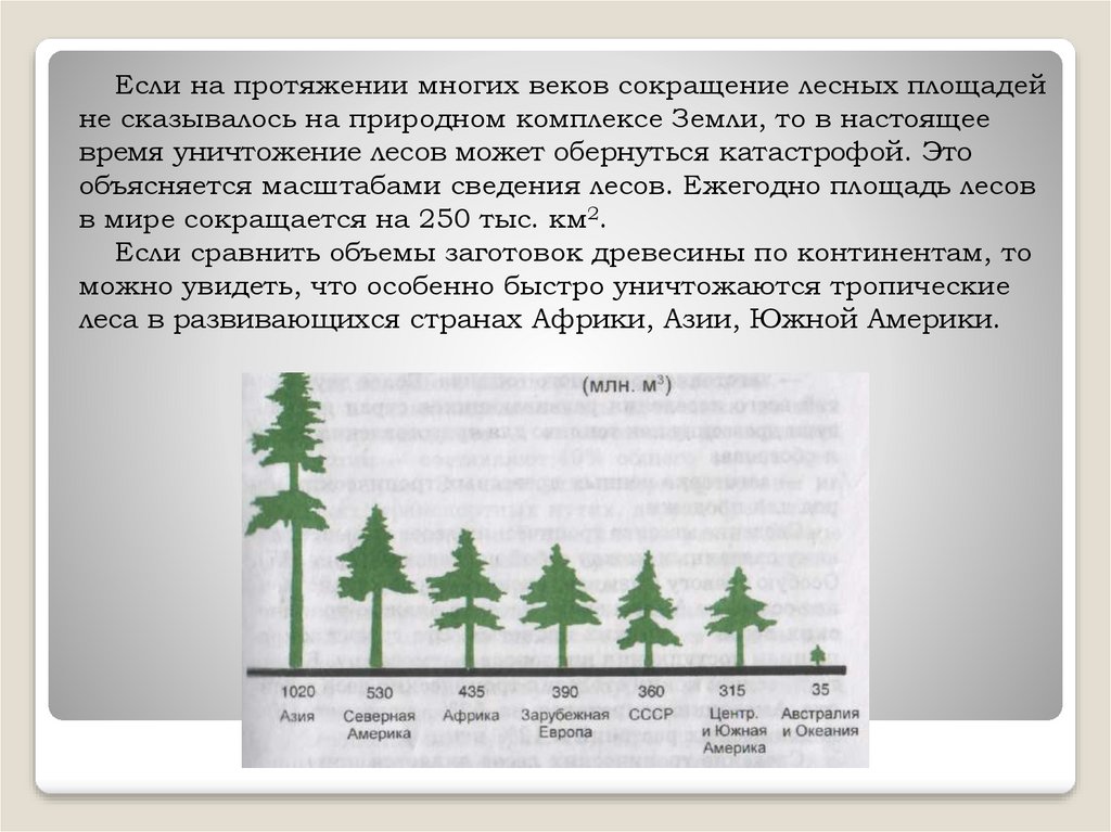 Если на протяжении многих веков сокращение лесных площадей не сказывалось на природном комплексе Земли, то в настоящее время