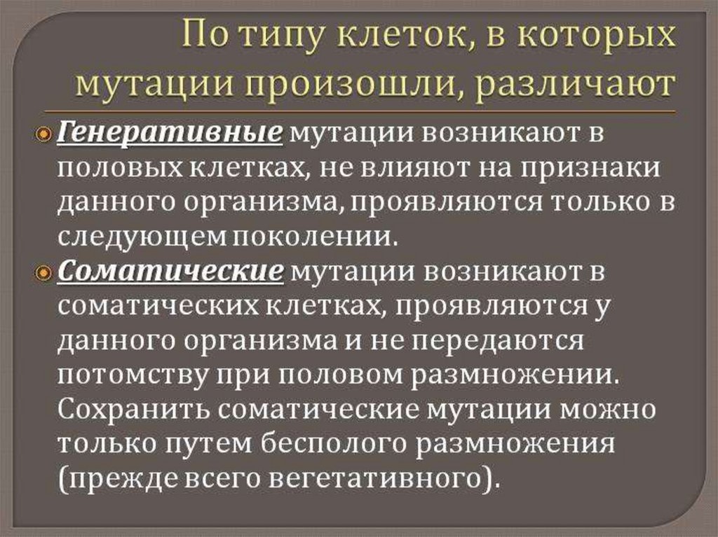 Причины мутаций соматические и генеративные мутации презентация 10 класс