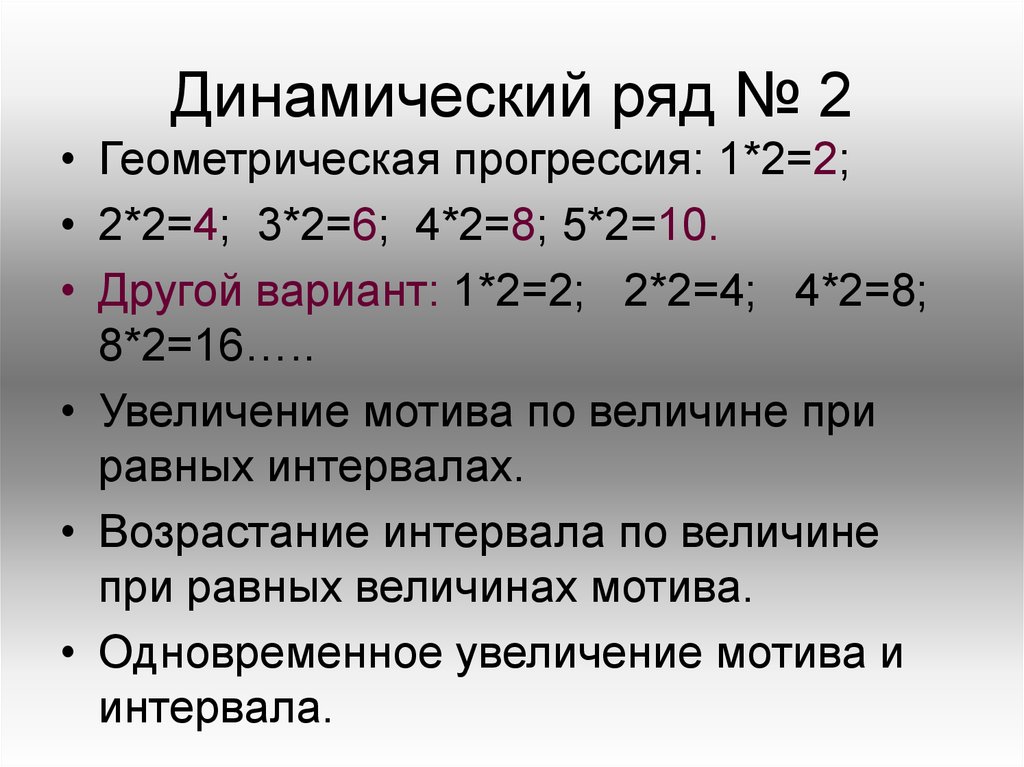 Динамический ряд. Понятие динамического ряда. Ряд геометрической прогрессии. Динамический ряд его практическое применение.