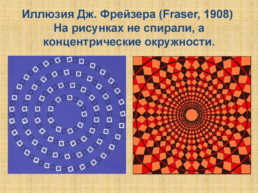 Зрительные иллюзии презентация. Иллюзия Дж. Фрейзера (1908). Иллюзия спираль Фрейзера. Оптические иллюзии презентация. Иллюзии для презентации.