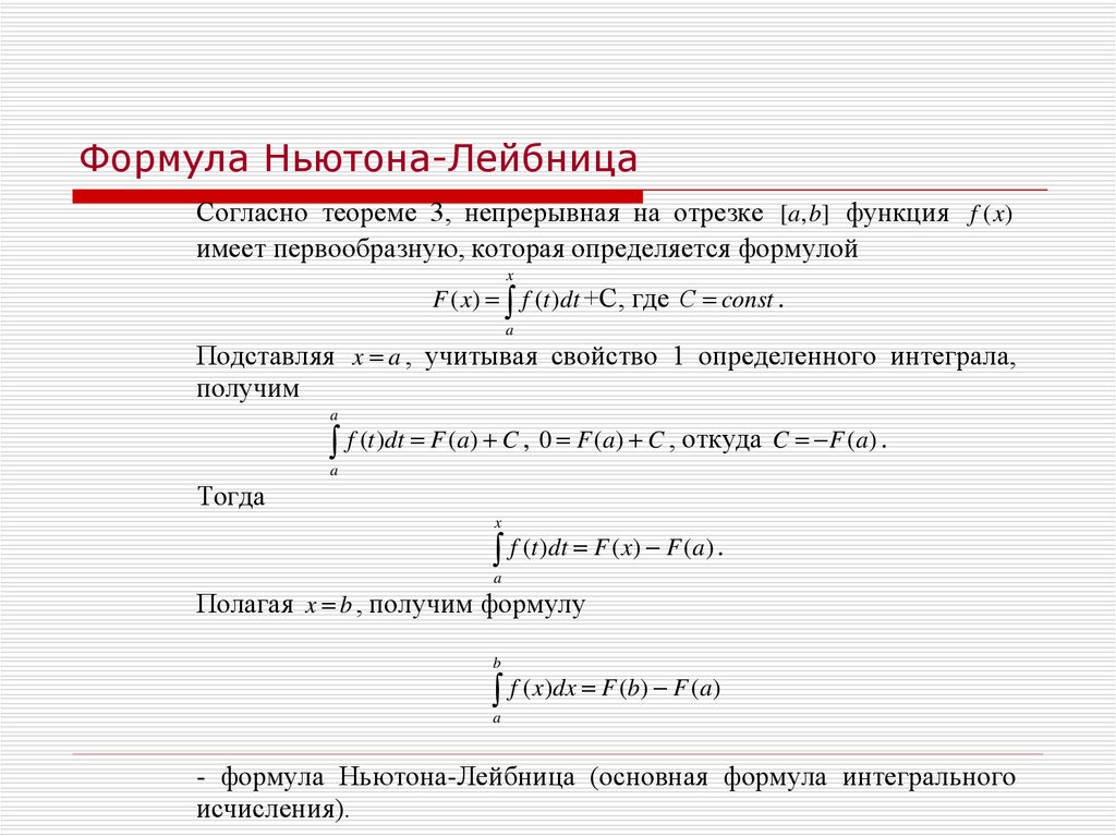 Формула Ньютона-Лейбница