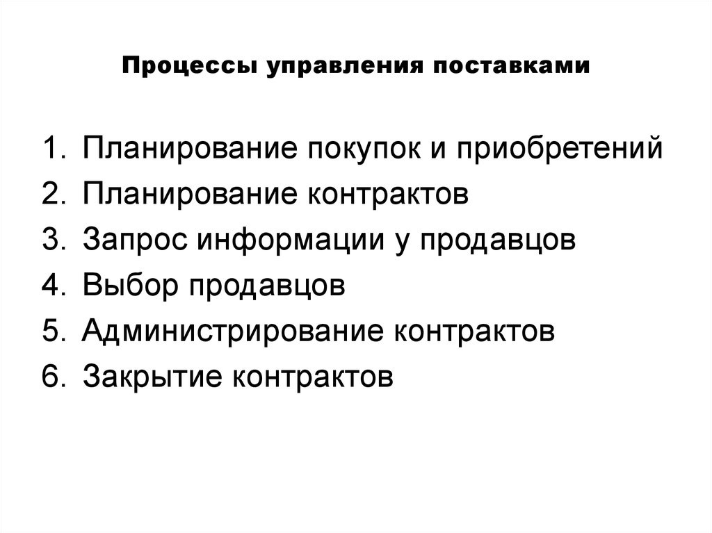 Управление поставками. Процесс управления. Методы управления поставщиками. Процесс управления поставками.