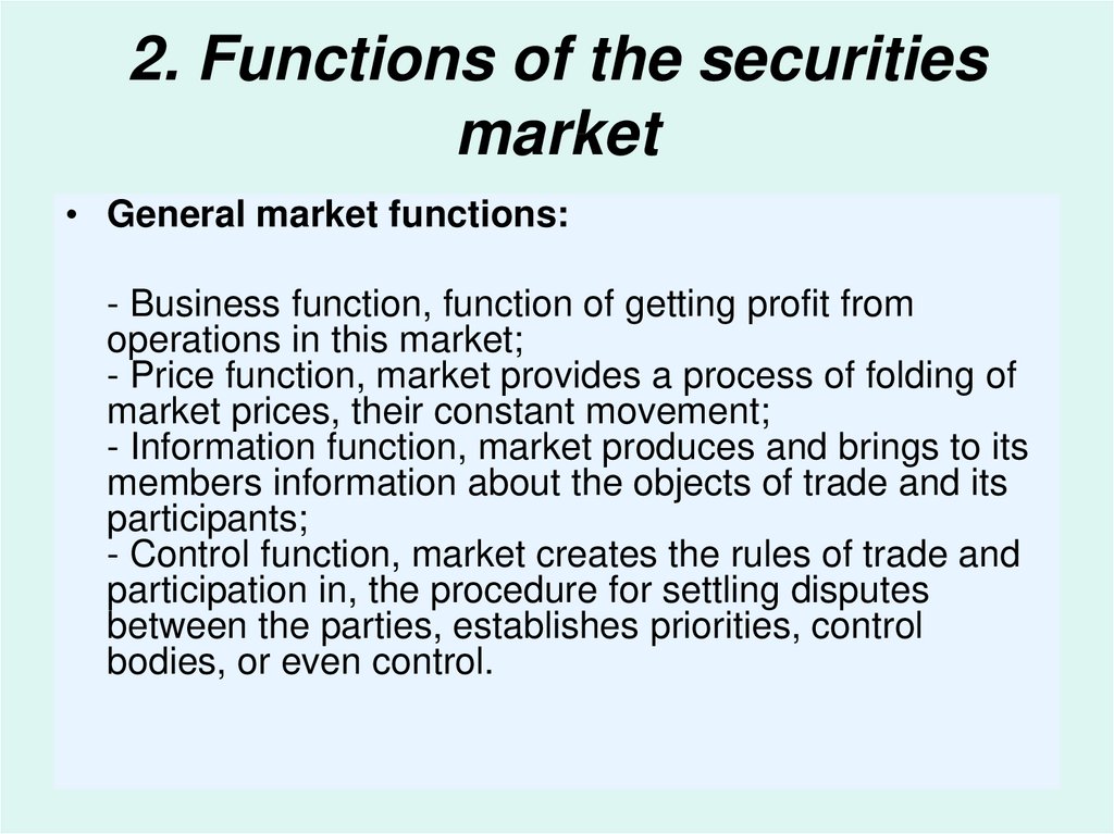 What Is The Function Of Securities Market