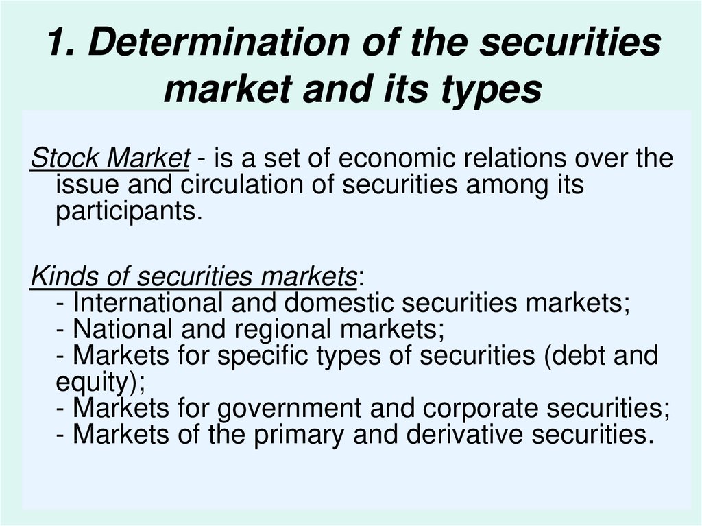 1. Determination of the securities market and its types