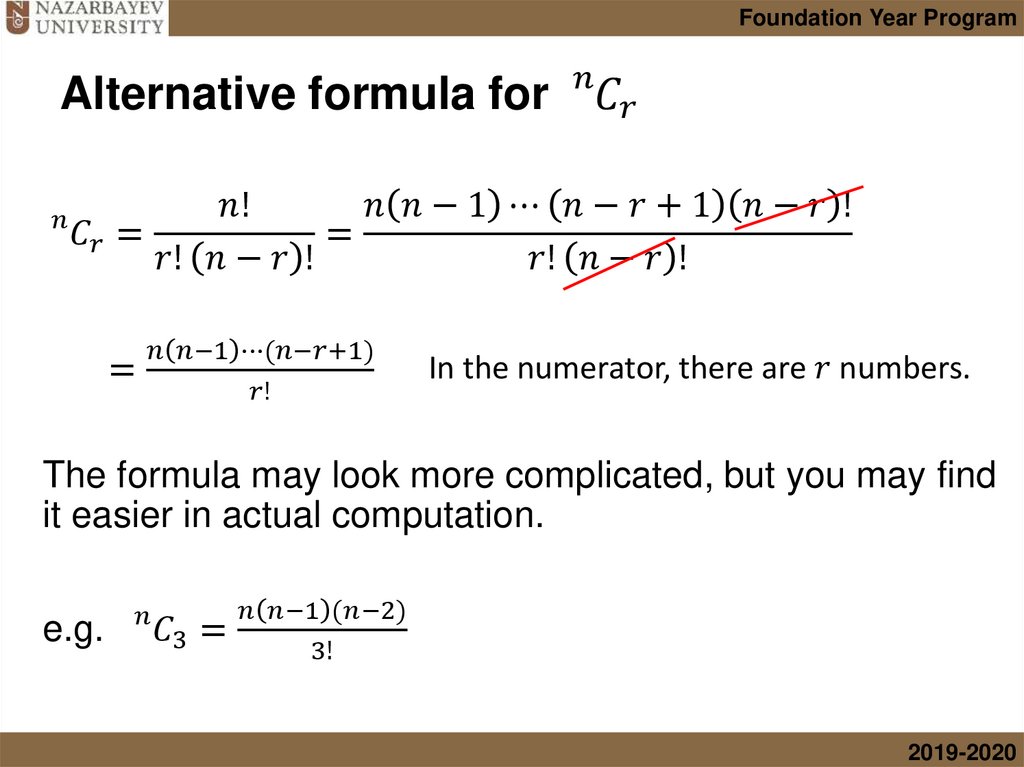 Alternative formula for (_^n)C_r