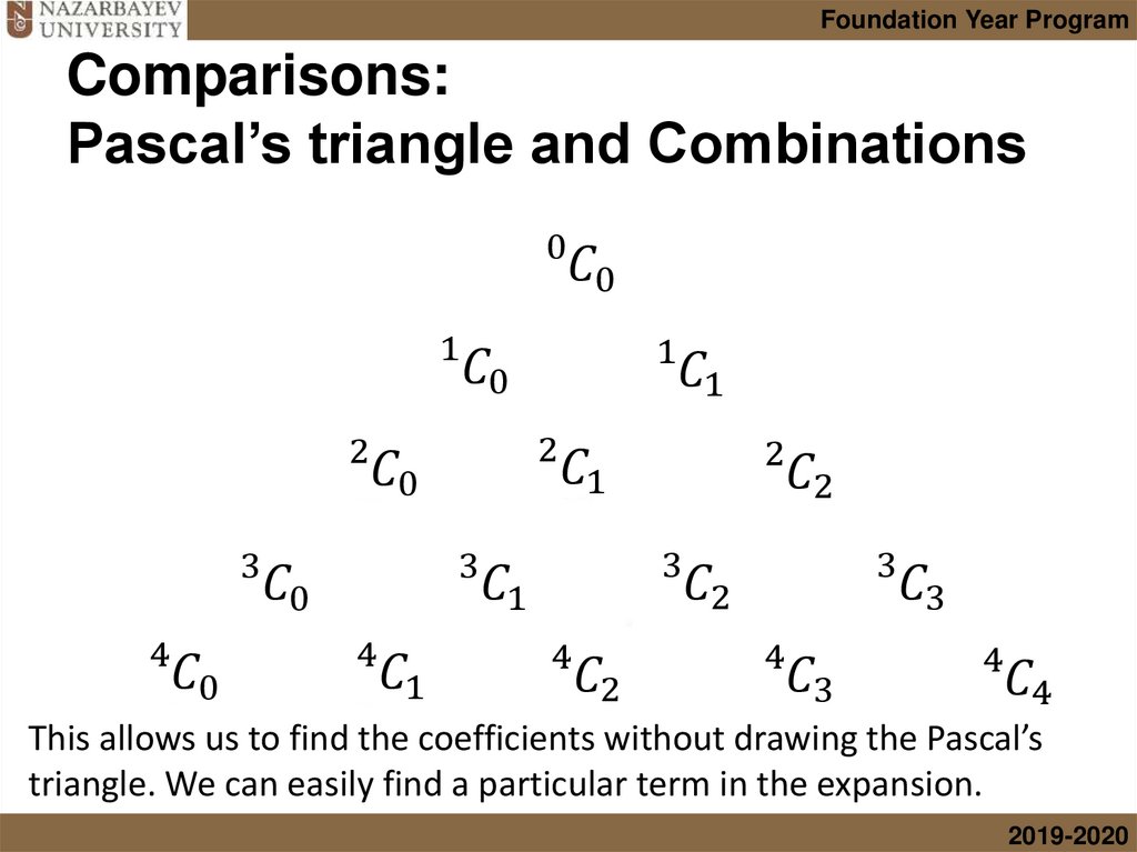 Comparisons: Pascal’s triangle and Combinations