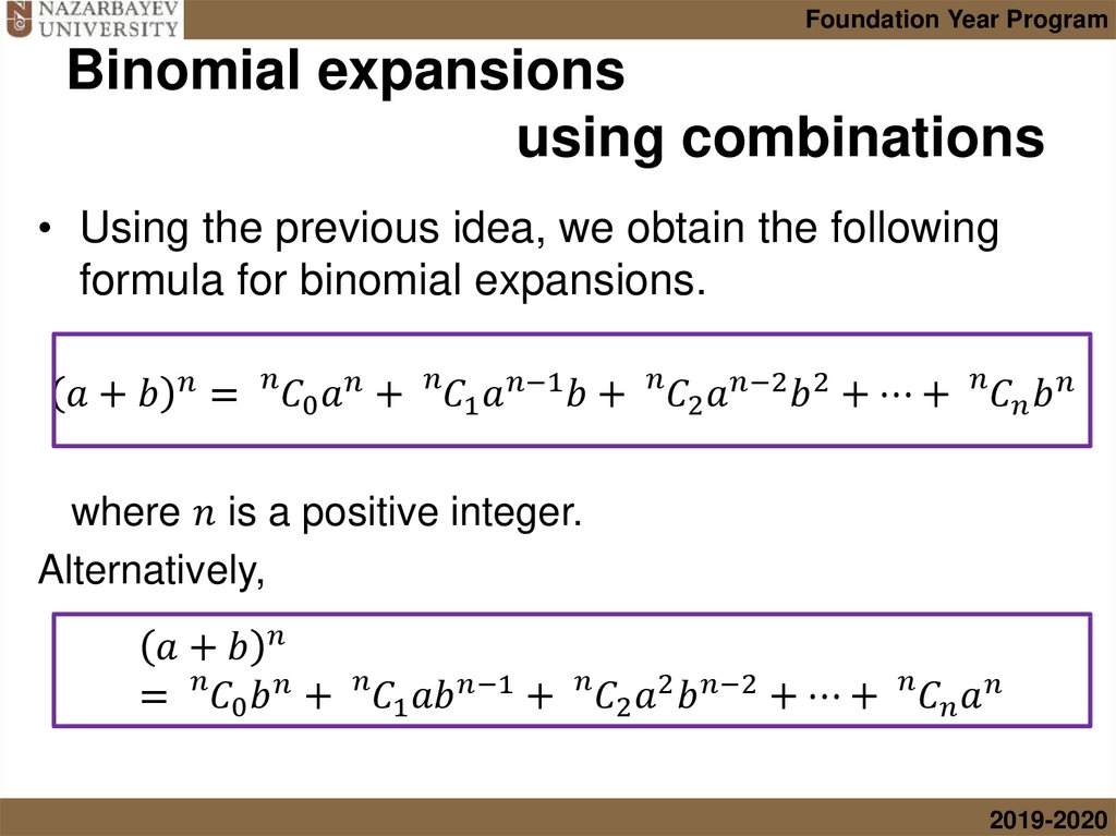 Binomial expansions using combinations