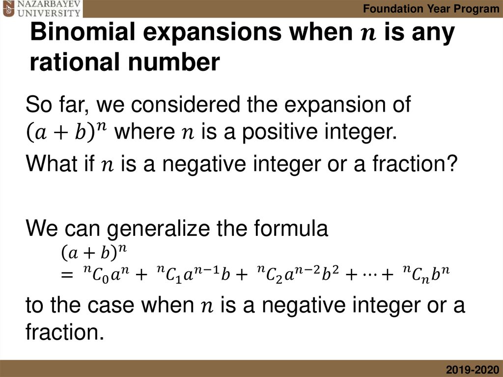Binomial expansions when n is any rational number