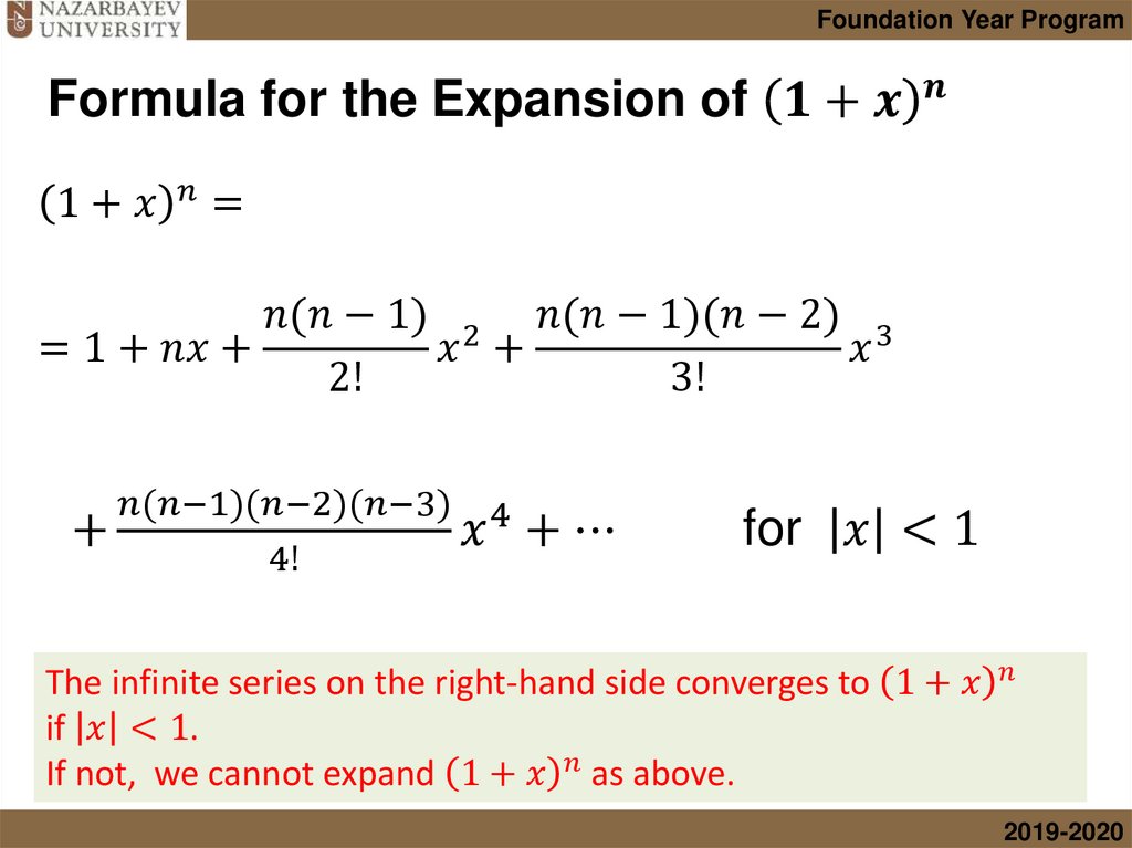 Formula for the Expansion of (1+x)^n