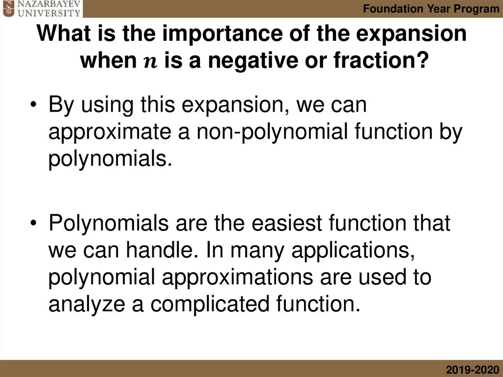 What is the importance of the expansion when n is a negative or fraction?
