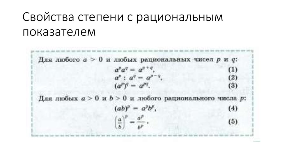 Свойства степени с рациональным показателем