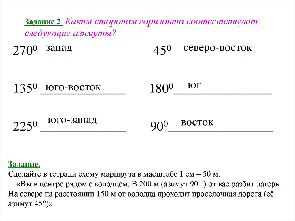 Каким сторонам горизонта соответствуют азимуты