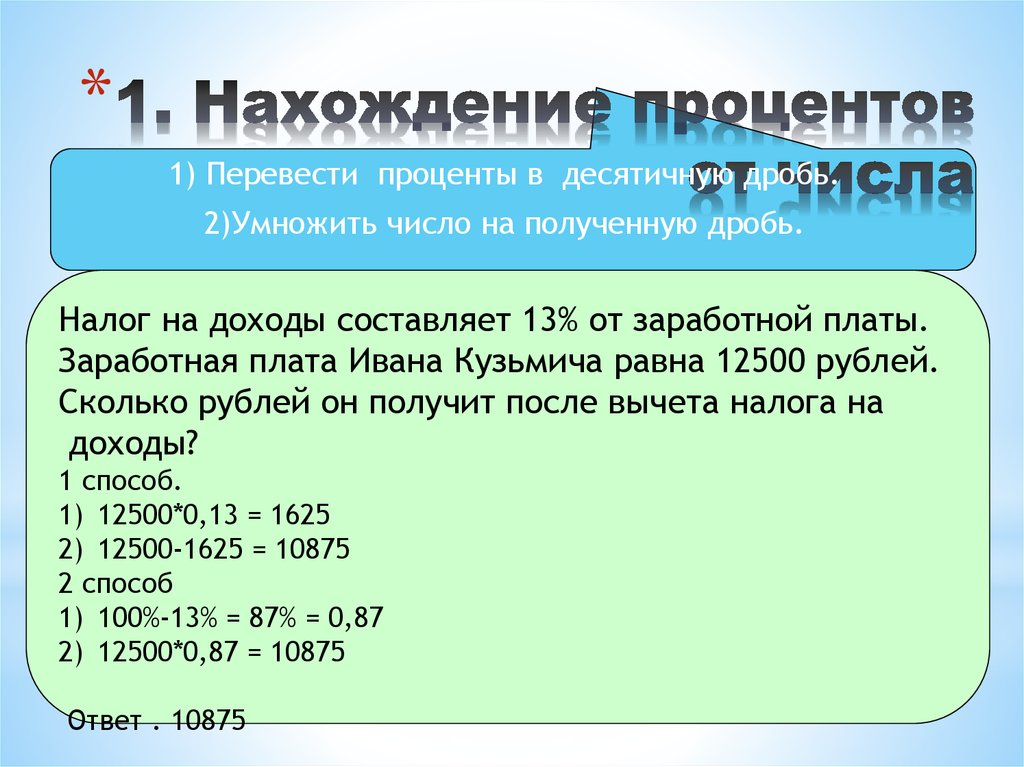 Нахождение числа по процентам 5 класс мерзляк презентация