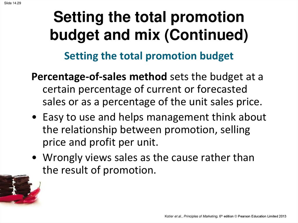 Setting the total promotion budget and mix (Continued)