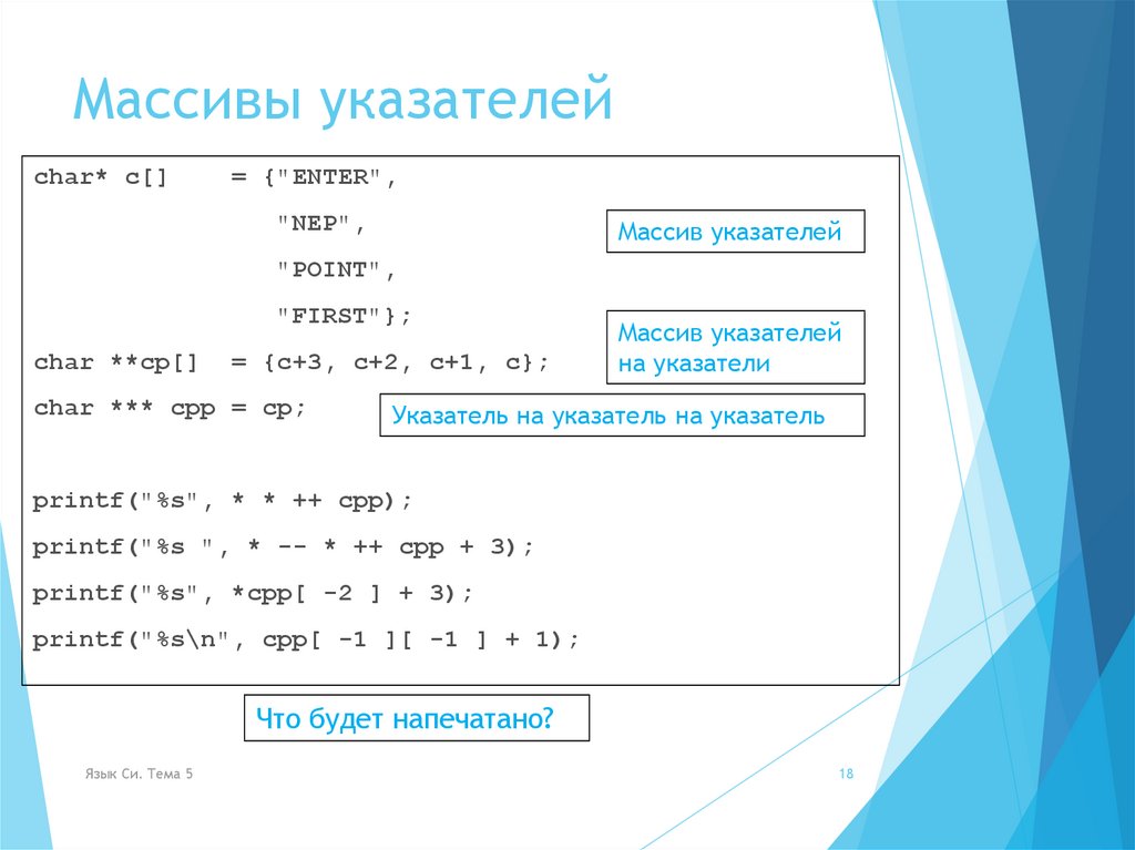 Массивы указателей на строки