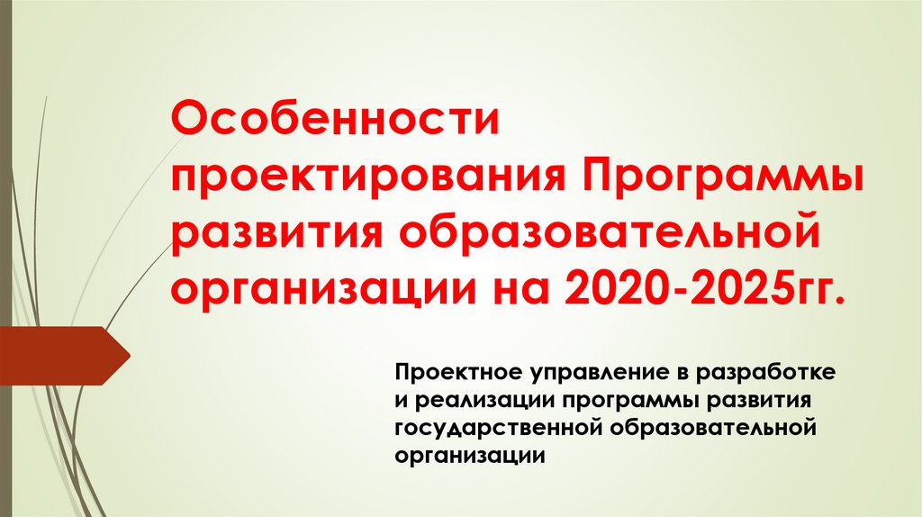 Особенности проектирования Программы развития образовательной организации на 2020-2025гг.