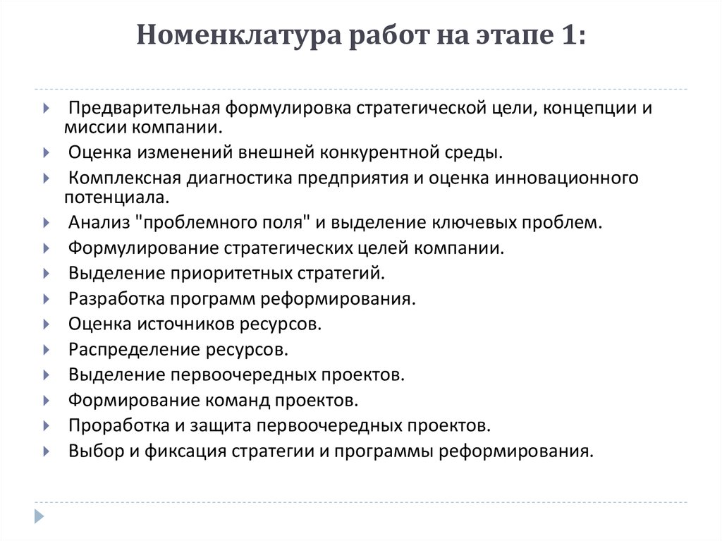 Номенклатура работ. Работа с номенклатурой. Анализ проблемного поля компании. Стадии предварительные формулировки. Номенклатурные работы.