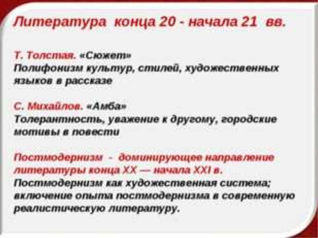 Литература конца 20 века презентация