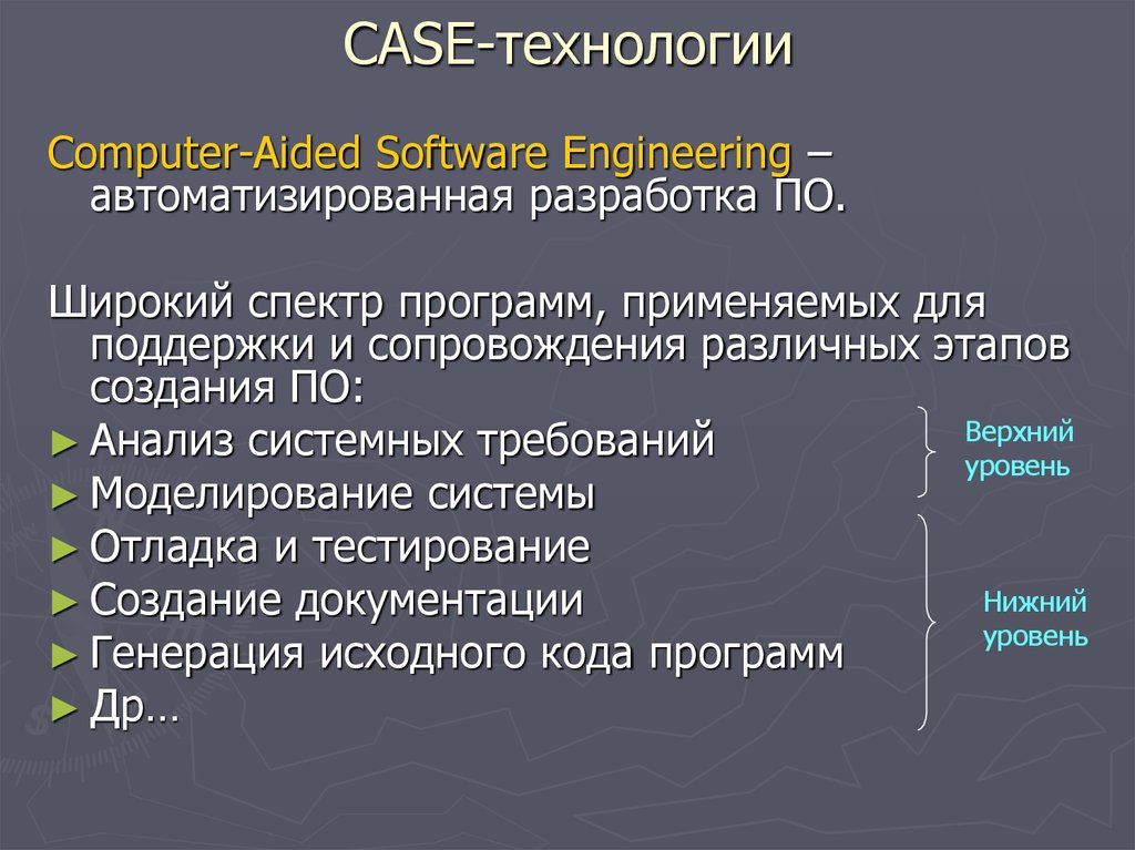 Средства разработки c. Case технологии разработки программных систем. Case - технологии (Computer-Aided software Engineering. Case технологии это кратко. Case технологии примеры программ.
