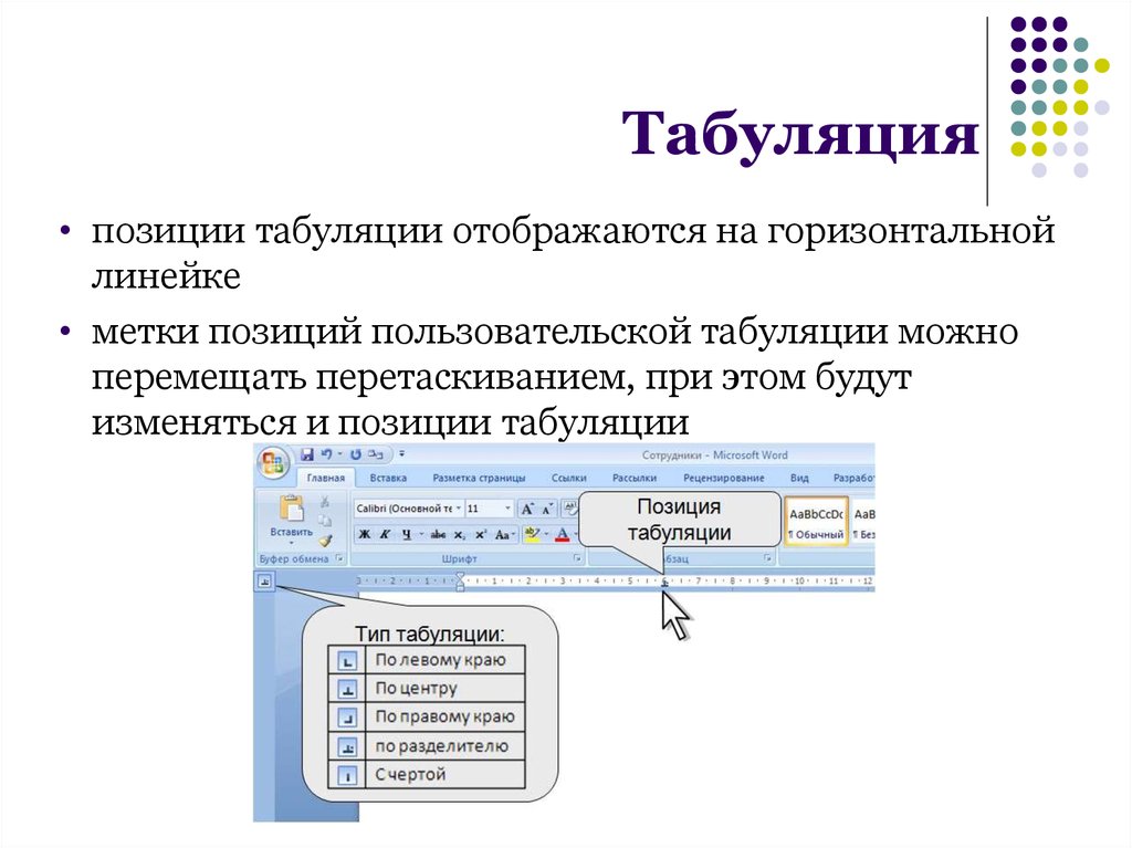 Позиция табуляции в ворде