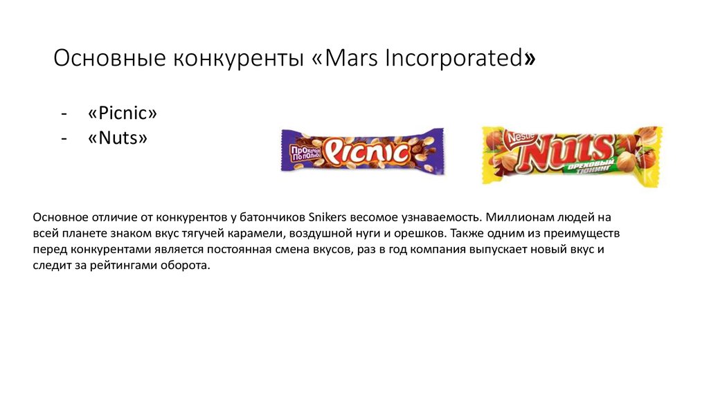 Основные конкуренты «Mars Incorporated»