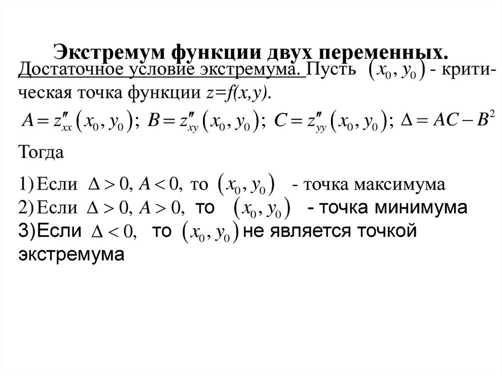 Экстремум функции двух переменных.