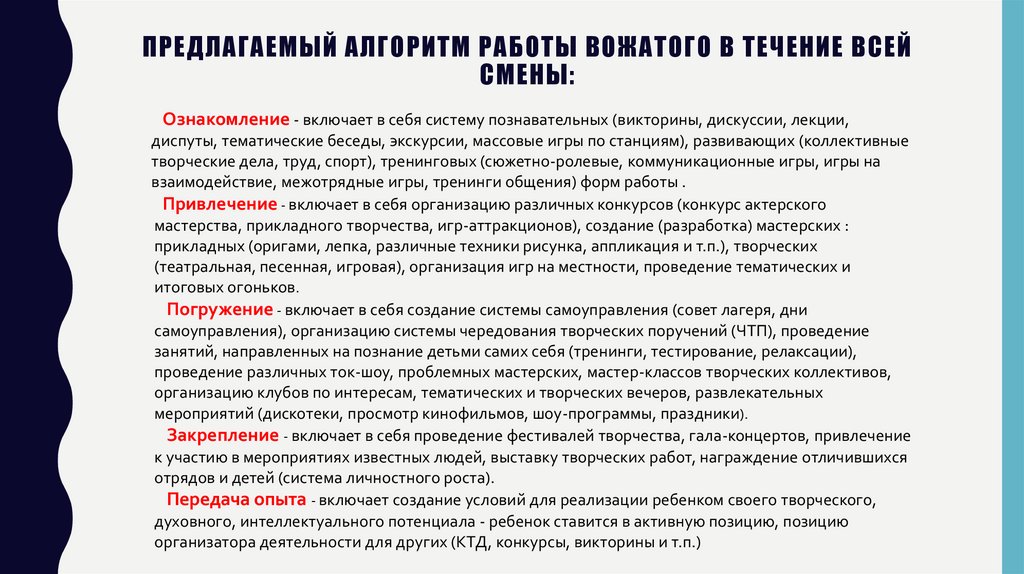 Схема анализа педагогической деятельности вожатого в лагере