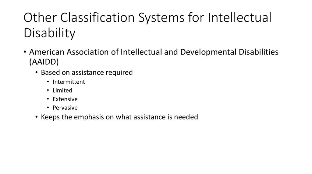 Other Classification Systems for Intellectual Disability