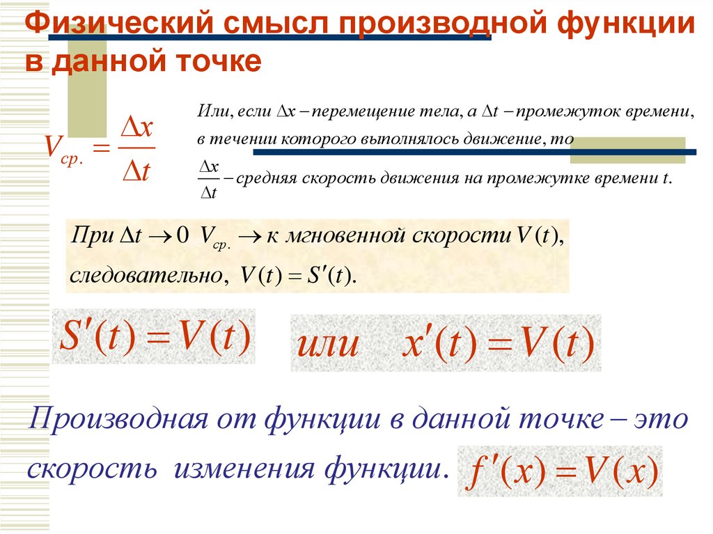 Физический смысл производной функции презентация