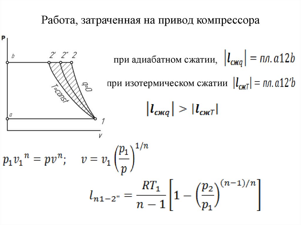 Работа сжатия. Работа сжатия компрессора формула. Теоретическая мощность привода компрессора формула. Формула работы компрессора при изотермическом сжатии. Мощность привода компрессора формула.