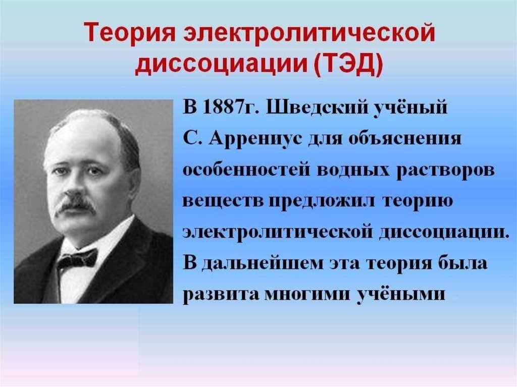 Презентация теория электролитической диссоциации 8 класс