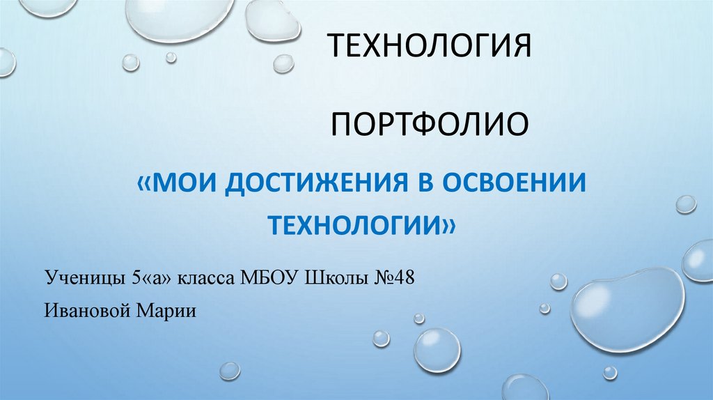 Портфолио по технологии 6 класс для девочек презентация