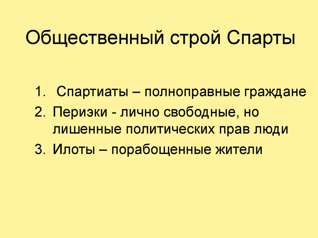 Общественный и государственный строй древней спарты презентация