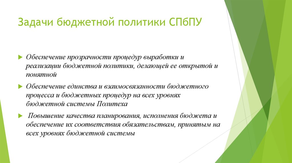 Задачи бюджетной политики СПбПУ
