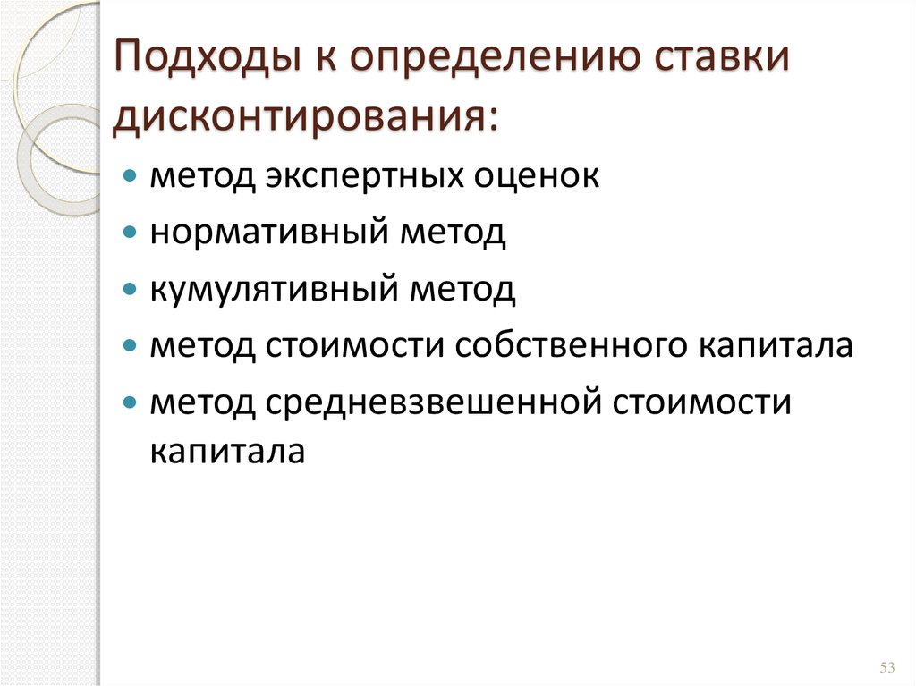 Методы определения ставки дисконтирования презентация