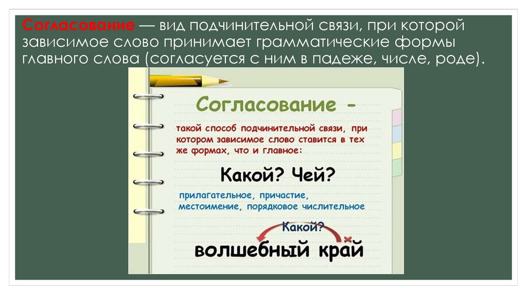 2 словосочетания с согласованием. Согласование это вид подчинительной связи при которой. Виды связи в словосочетаниях. Согласование управление примыкание таблица. Вид связи согласование.