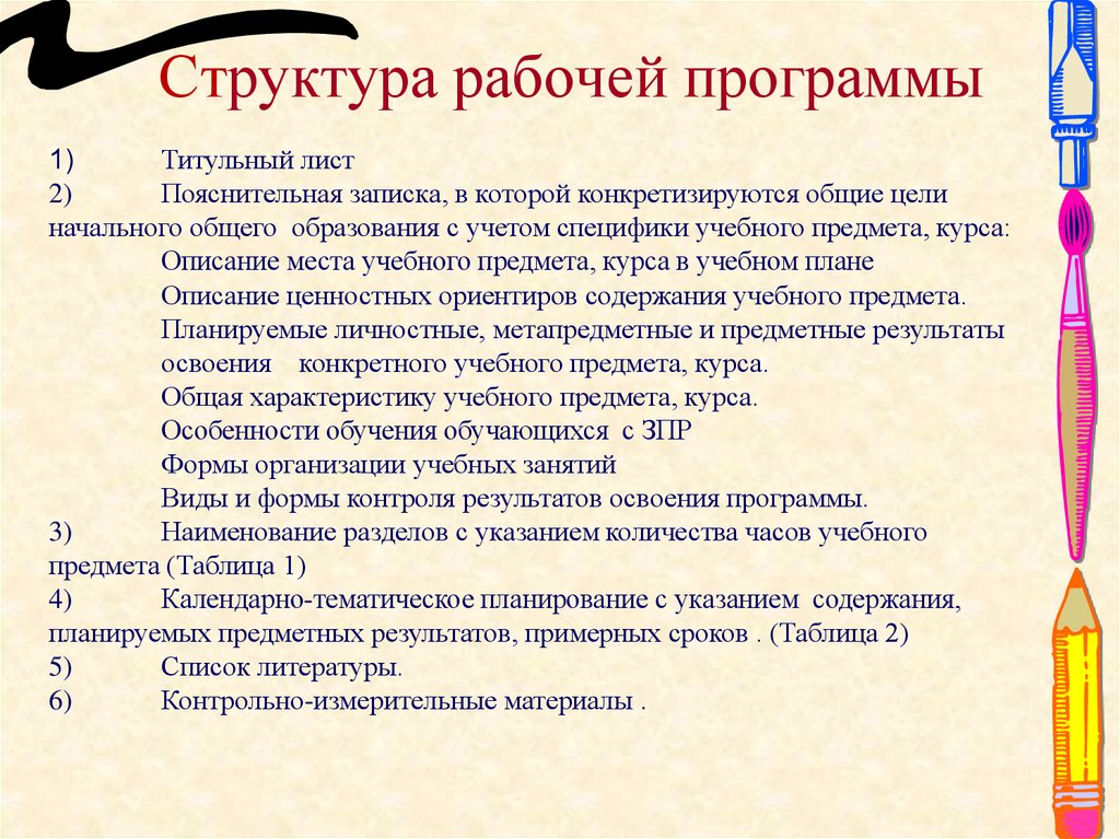 Структура рабочей программы. Структура рабочей программы по предмету (+КТП). Структура рабочей программы по Музыке. В структуру рабочей программы любого учебного предмета.