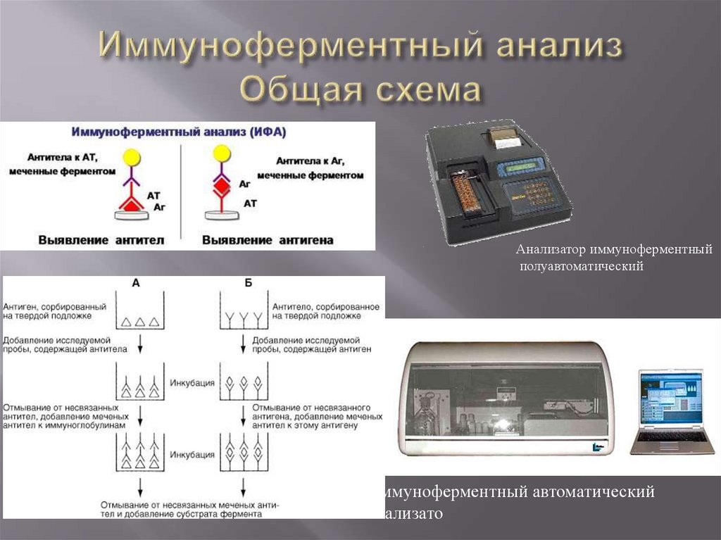 Автоматические методы. Схему протекания твердофазного ИФА. Конкурентный ИФА схема. Анализатор методом ИФА. Диагностические возможности ИФА.