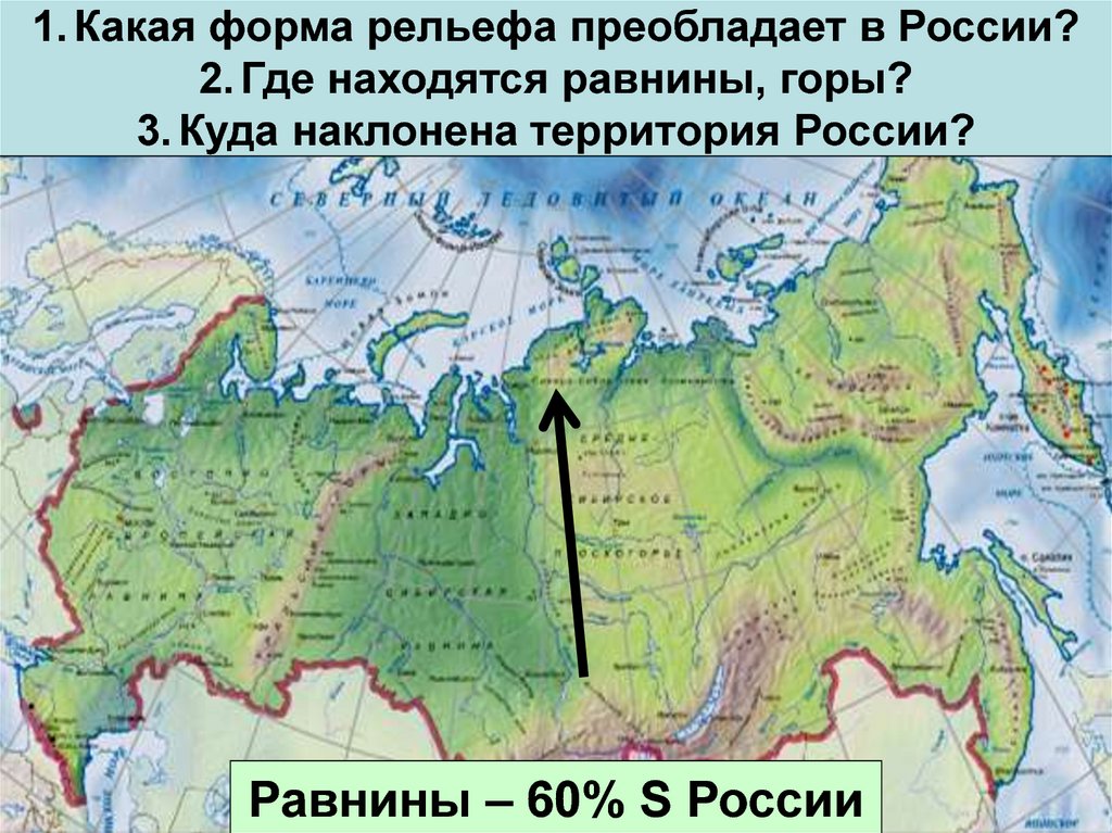 Укажите формы рельефа. Какие формы рельефа преобладают в России. Низменности на территории России. Равнины на территории России. Равнины и горы на территории России.